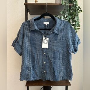 Womens THML button down. NWT. Blue/white lightweight grid flannel